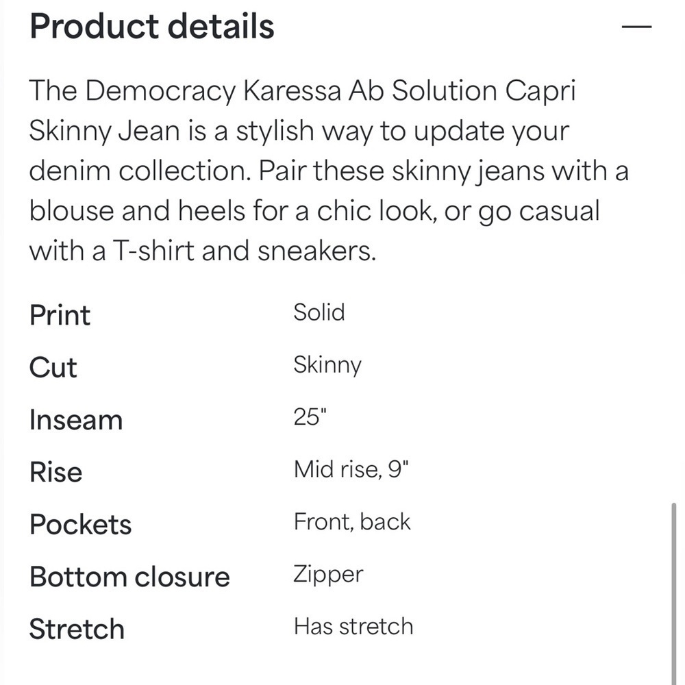 NWT Democracy Karessa Ab Solution Olive Capri Skinny Jean - size 2 - Picture 5 of 8